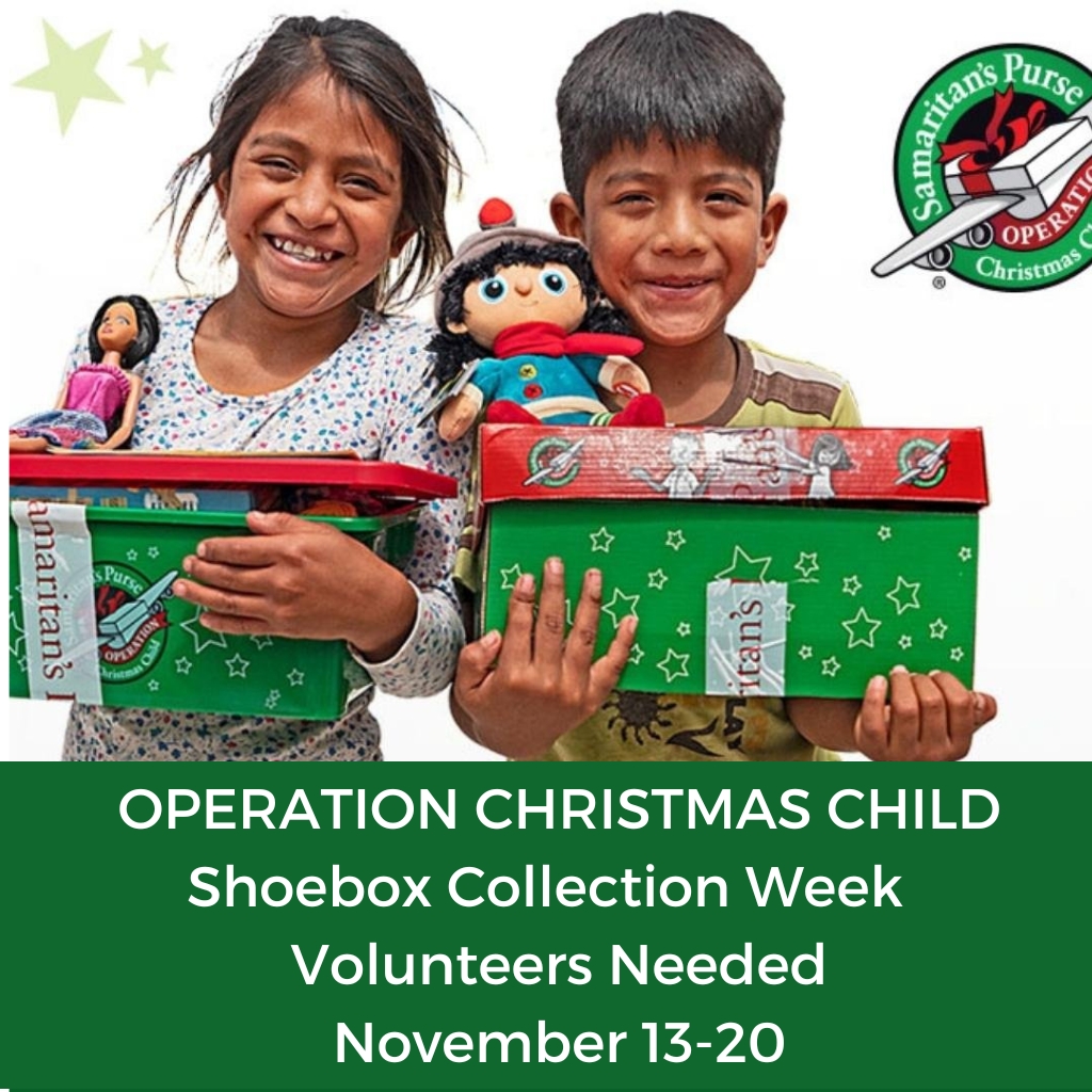 graphic for operation Christmas child shoebox collection week